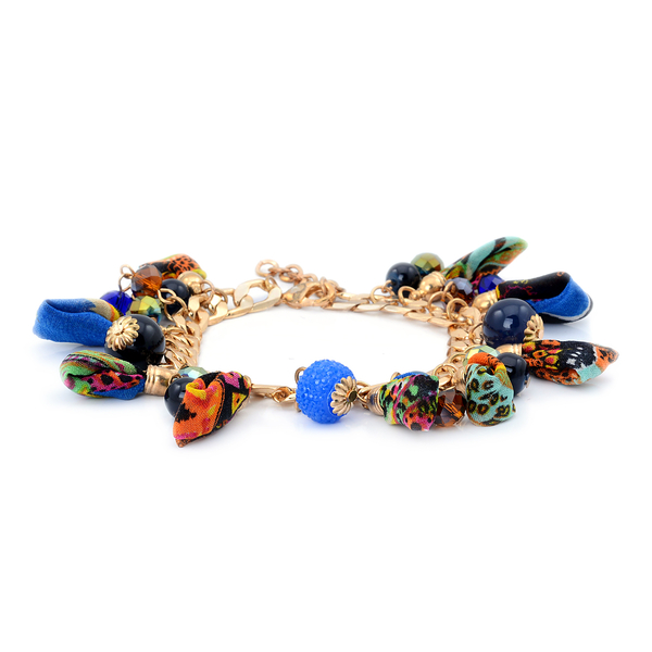 Multi Colour Glass Bracelet in Gold Tone with Resin (Size 7.5 with Extender)