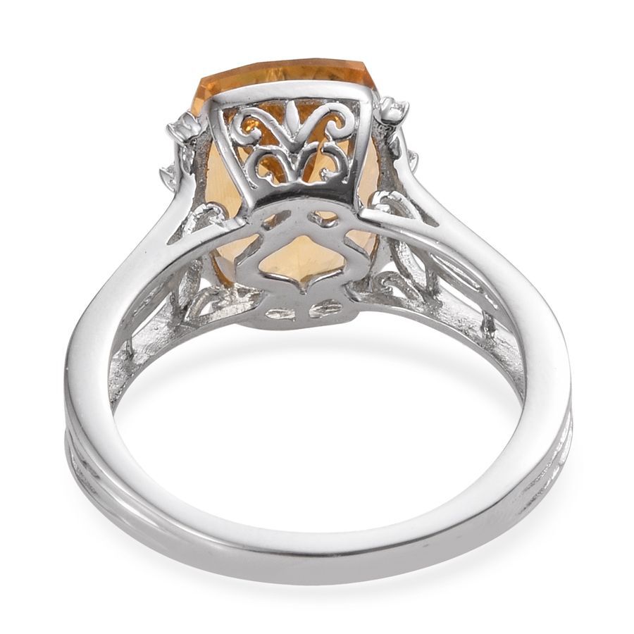 Citrine (Cush 6.20 Ct), White Topaz Ring in Platinum Overlay Sterling Silver 6.250 Ct.