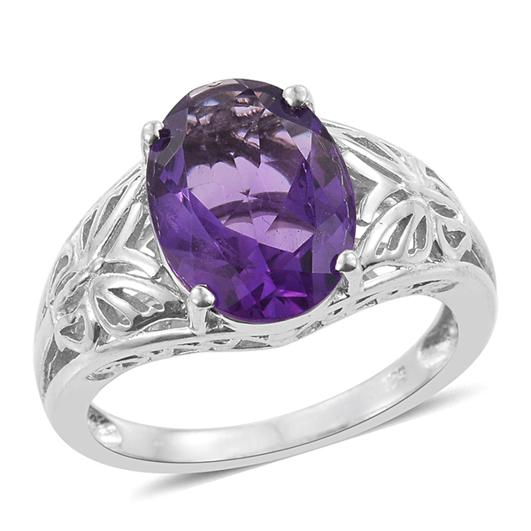 Amethyst (Ovl) Solitaire Ring in Platinum Overlay Sterling Silver 5.500 Ct.