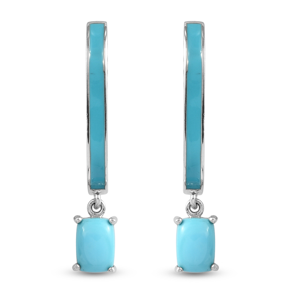 Arizona Sleeping Beauty Turquoise Enamelled Earrings (with Clasp) in Platinum Overlay Sterling Silve