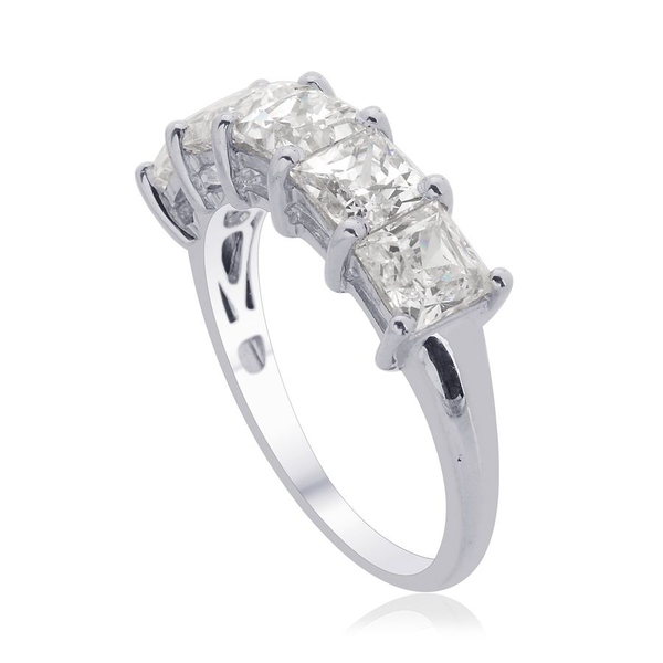 Lustro Stella - Platinum Overlay Sterling Silver (Sqr) 5 Stone Ring Made with Finest CZ (Size I) 3.550 Ct.
