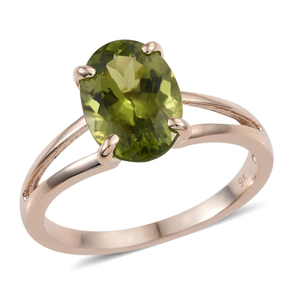 9K Y Gold AAA Hebei Peridot (Ovl) Solitaire Ring 3.750 Ct.