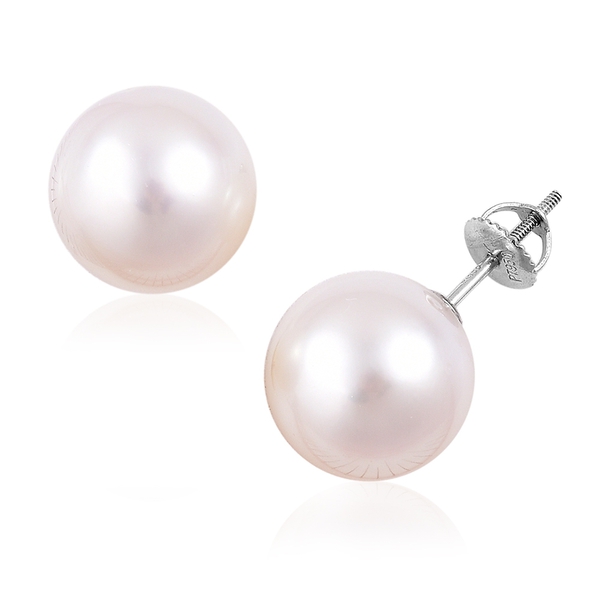 RHAPSODY Very Rare AAAA South Sea White Pearl (14-15mm) Ball Stud Earrings in 950 Platinum (with Scr