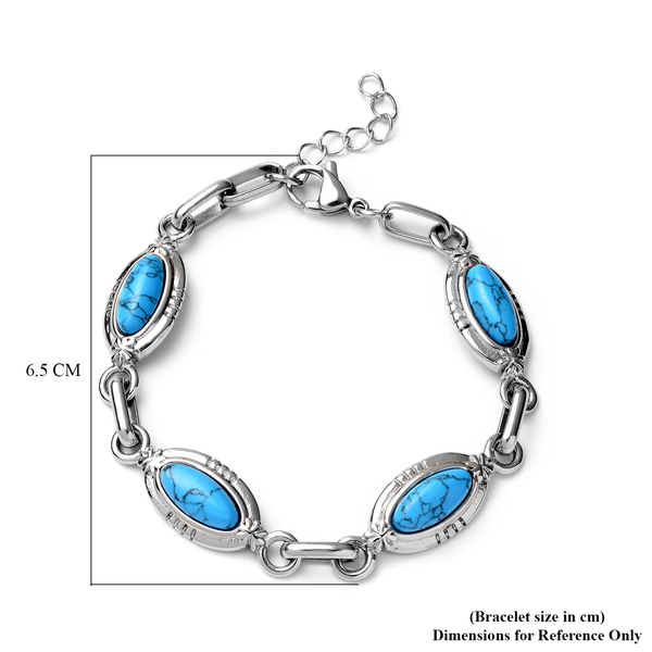 Blue Howlite Station Bracelet (Size 7.5 with 1 inch Extender) in Stainless Steel 8.50 Ct.