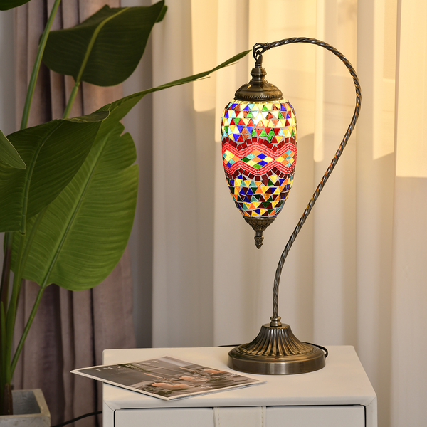 Handmade Water Drop Turkish Mosaic Table Lamp with Bronze Base Red & Multi
