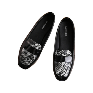 La Marey Snake Skin Pattern Loafer Shoes - Black