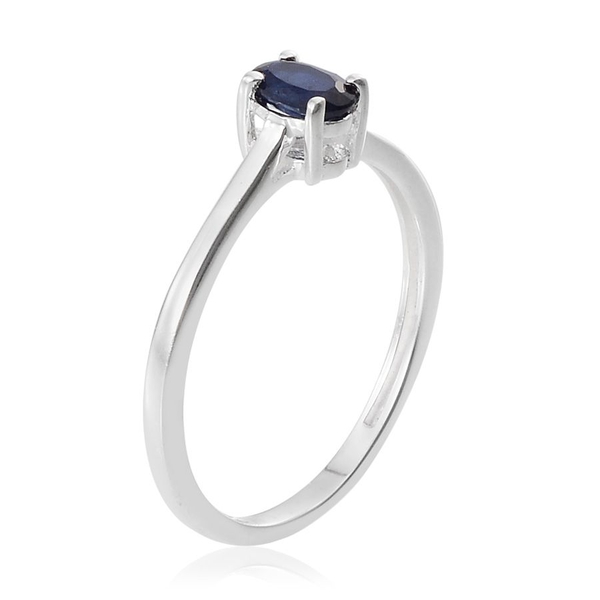 Diffused Blue Sapphire (Ovl 0.50 Ct), Diamond Ring in Sterling Silver 0.520 Ct.