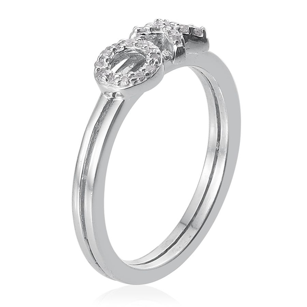 Diamond (Rnd) XO Ring in Platinum Overlay Sterling Silver 0.100 Ct.