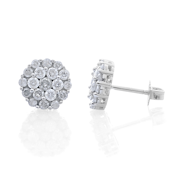 9K White Gold 1 Carat SGL Certified Diamond (I3/G-H) Floral Stud Earrings with Push Back.