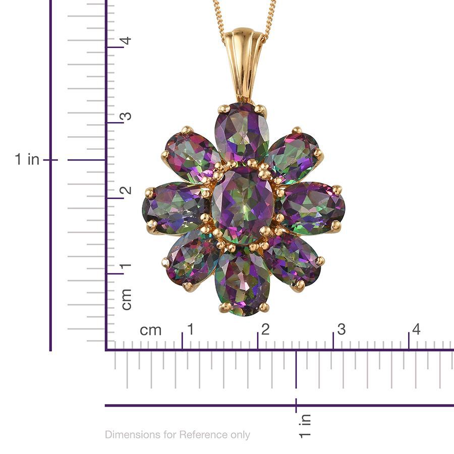 Northern Lights Mystic Topaz (Ovl 3.25 Ct) Floral Pendant With Chain in 14K Gold Overlay Sterling Silver 18.250 Ct.