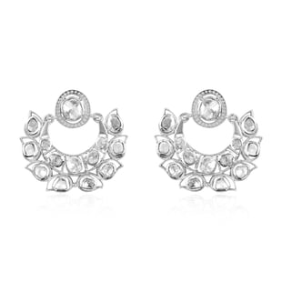 GP Celestial Dream Collection - Polki Diamond and Blue Sapphire Earrings (with Push Back) in Sterlin
