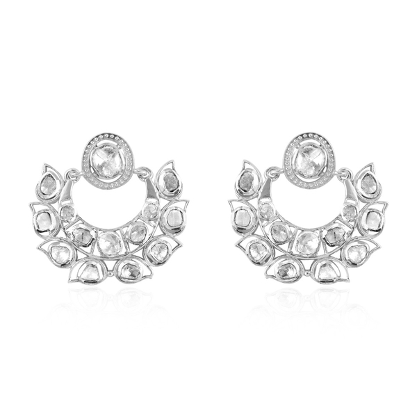GP Celestial Dream Collection - Polki Diamond and Blue Sapphire Earrings (with Push Back) in Sterlin
