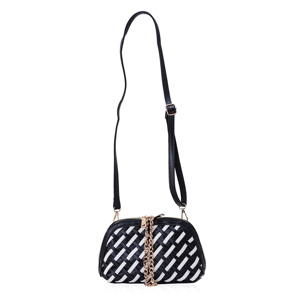 Black and White Colour Weave Pattern Clutch Bag with Adjustable and Removable Shoulder Strap (Size 23x14x7 Cm)