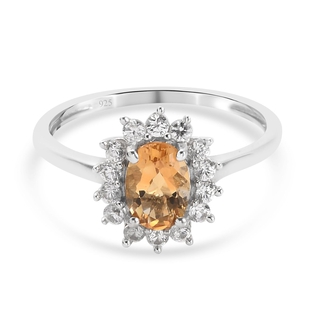 Citrine and Natural Cambodian Zircon Ring in Platinum Overlay Sterling Silver 1.14 Ct.
