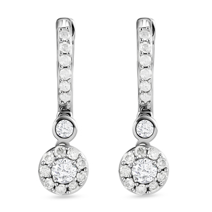 14K White Gold SGL Certified Diamond (I3/G-H) Hoop Earrings With Clasp 1.00 Ct.