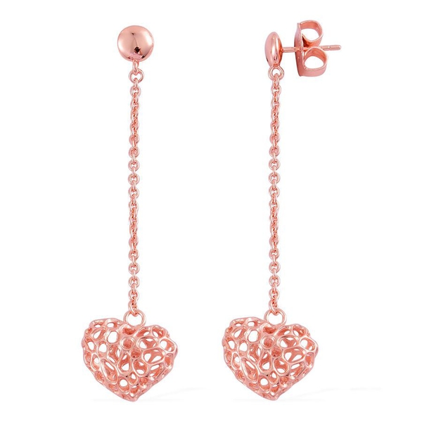 RACHEL GALLEY Rose Gold Overlay Sterling Silver Amore Heart Drop Earrings (with Push Back), Silver w