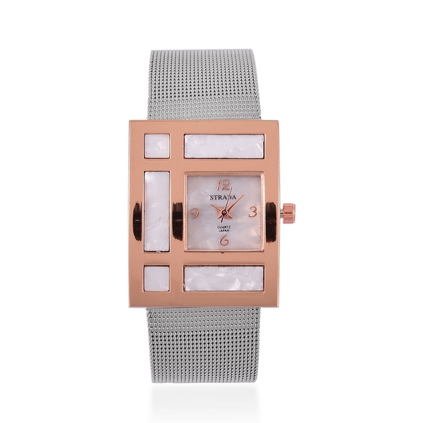 STRADA Japanese Movement Silver Colour Dial Water Resistant Watch in Rose Gold Tone with Stainless S