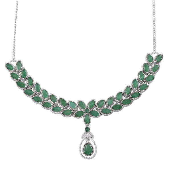 Kagem Zambian Emerald (Pear 0.50 Ct) Necklace (Size 18) in Platinum Overlay Sterling Silver 7.750 Ct