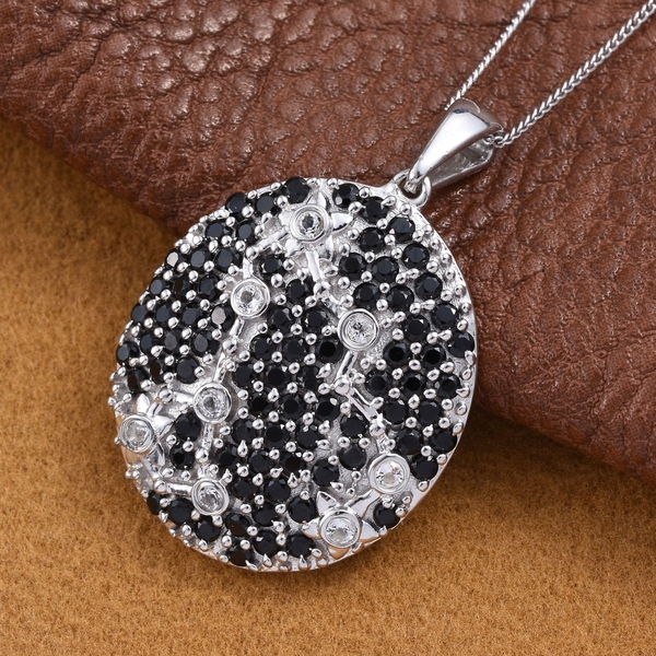 Night Sky Boi Ploi Black Spinel, White Topaz Silver Pendant With Chain in Platinum Overlay 2.750 Ct.
