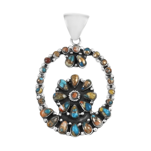 Santa Fe Collection - Spiny Turquoise Floral Pendant in Sterling Silver 3.00 Ct.