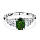One Time Deal - Chrome Diopside and Diamond Ballerina Ring (Size M) in Platinum Overlay Sterling Silver 1.00 
