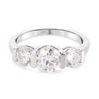 Moissanite 3 Stone Ring (Size M) in Platinum Overlay Sterling Silver 1.750 Ct.