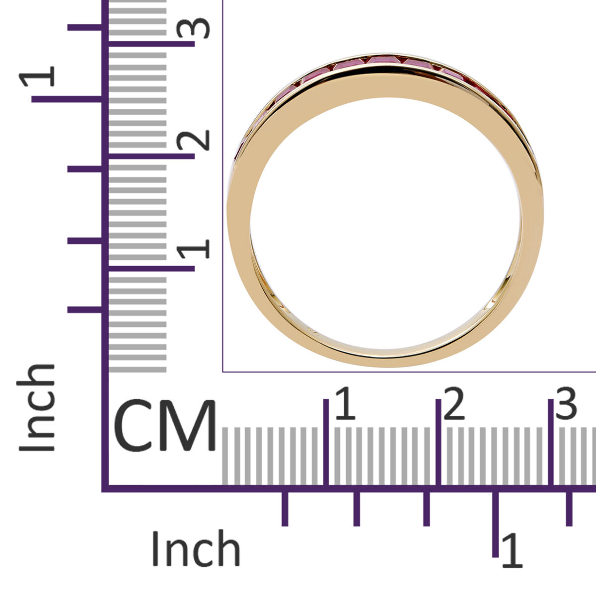 9K Yellow Gold AAA Ruby (Princess) Half Eternity Ring 1.250 Ct.