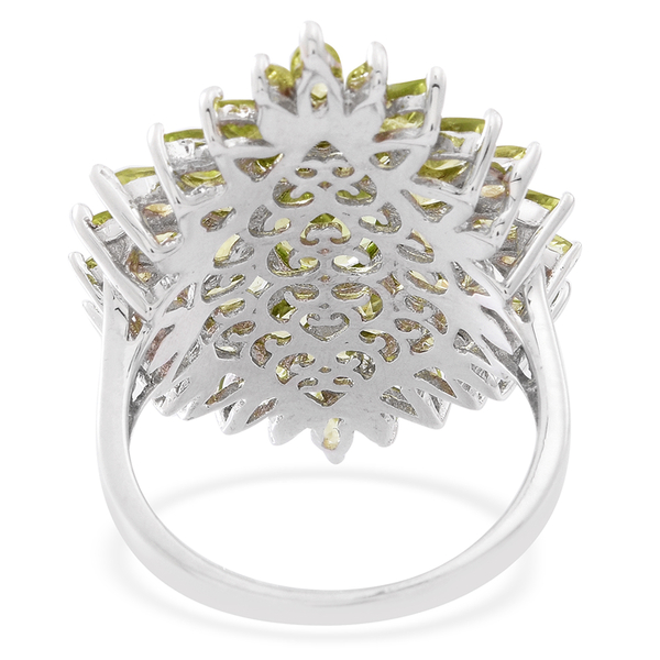 Hebei Peridot (Ovl) Cluster Ring in Rhodium Plated Sterling Silver 8.000 Ct. Silver wt 7.60 Gms.