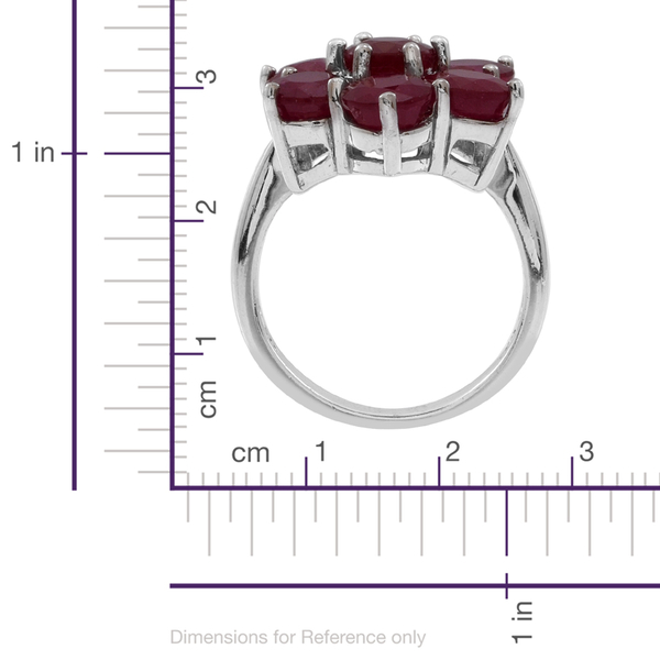 African Ruby (Rnd) 7 Stone Floral Ring in Rhodium Plated Sterling Silver 10.000 Ct.