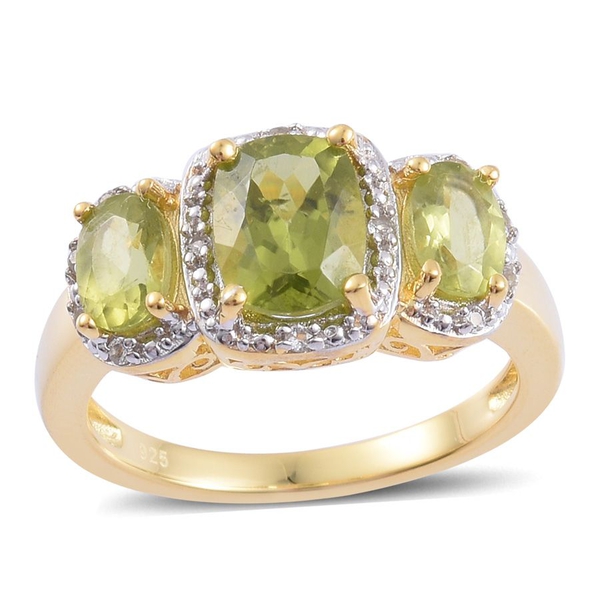 AA Hebei Peridot (Cush 1.33 Ct), White Topaz Ring in Yellow Gold Overlay Sterling Silver 2.310 Ct.