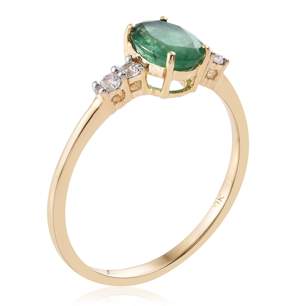Exclusive Edition- 9K Yellow Gold AAA Kagem Zambian Emerald (Ovl 1.00 Ct), Natural Cambodian Zircon Ring 1.150 Ct.
