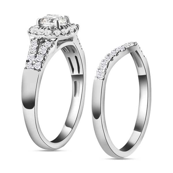 Set of 2 - Moissanite Stackable Ring in Platinum Overlay Sterling Silver