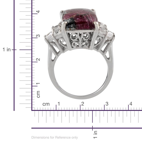 Natural  Eudialyte (Cush 8.75 Ct), White Topaz Ring in Platinum Overlay Sterling Silver 10.250 Ct.