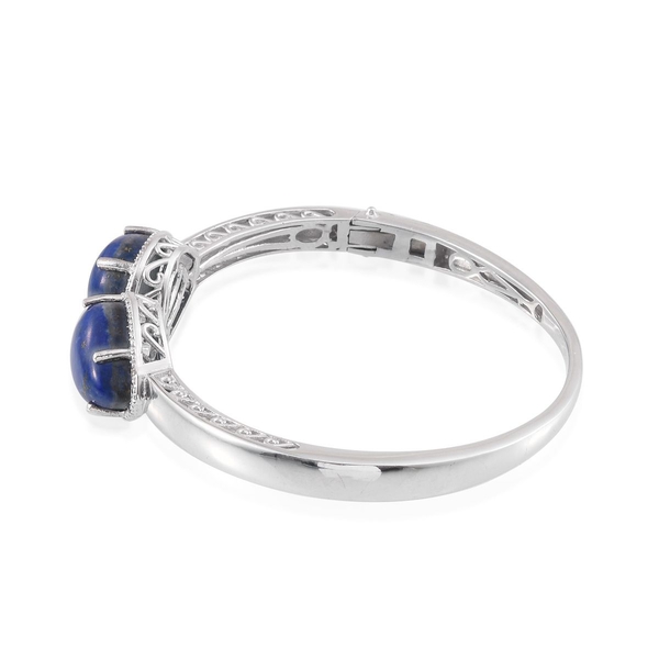 Lapis Lazuli (Pear), Diamond Bangle (Size 7.5) in Platinum Overlay Sterling Silver 20.550 Ct.