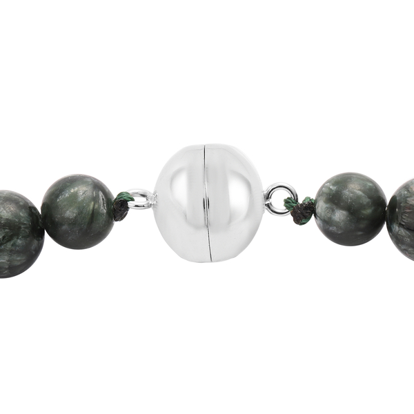 Extremely Rare-Siberian Seraphinite Beads Necklace (Size 20) with Magnetic Lock in Rhodium Overlay Sterling Silver 404.00 Ct.