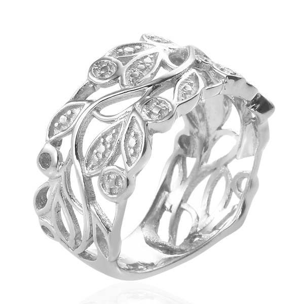 Diamond (Rnd) Leaves Ring in Platinum Overlay Sterling Silver, Silver wt 3.58 Gms.