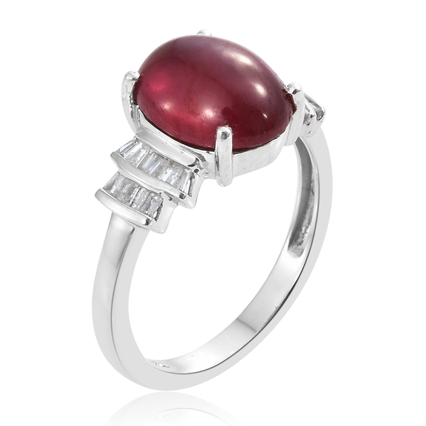 Collectors Edition- Designer Inspired- African Ruby (FF), Diamond Ring in Platinum Overlay Sterling Silver 4.750 Ct.