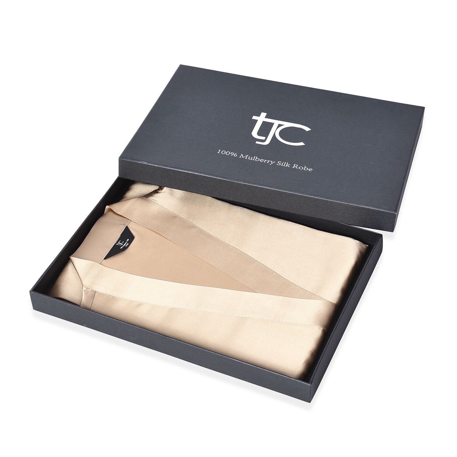 Super Auction 100% Mulberry Silk Long Robe with Kimono Style Sleeves with Lace in Gift Box in Golden Colour