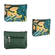 Set of 3 - Genuine Leather Crossbody Leaf Pattern Bag with Matching Coin Pouch and Gemstone Key Charm - Green