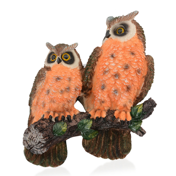 Home Decor - Orange and Brown Colour Two Owl On Tree Branch Wall Hanging with Resin