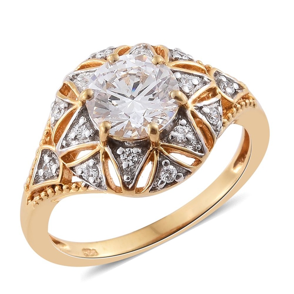 J Francis - 14K Gold Overlay Sterling Silver (Rnd) Ring Made with Finest CZ