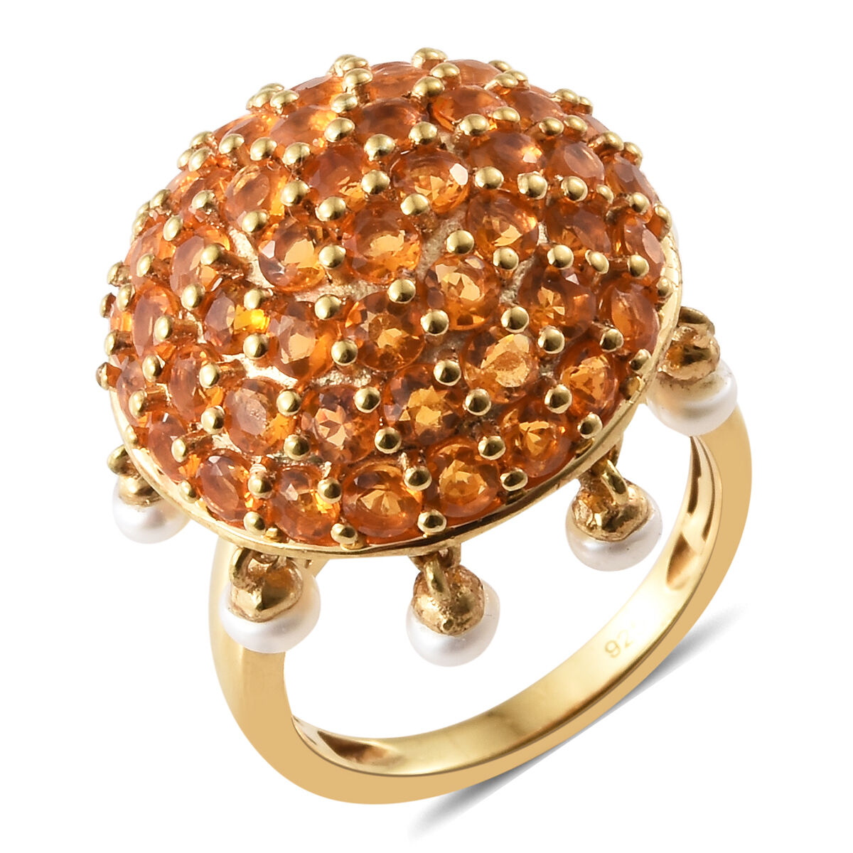 Jalisco Fire Opal (Rnd), Freshwater Pearl Cluster Ring in 14K Gold Overlay Sterling Silver 3.750  Ct