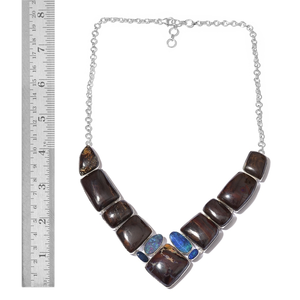 One Off A Kind- Boulder Opal Rock and Opal Double Necklace (Size 18 with 1 inch Extender) in Sterling Silver 258.100 Ct. Silver wt 30.88 Gms.