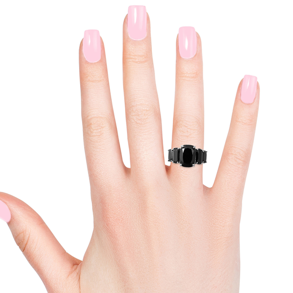 Natural Boi Ploi Black Spinel (Cush) Ring in Rhodium Overlay Sterling Silver 14.270 Ct.