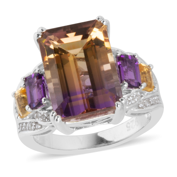 8.4 Ct Ametrine and Amethyst with Multi Gemstones Cocktail Ring in Sterling Silver 6 Grams