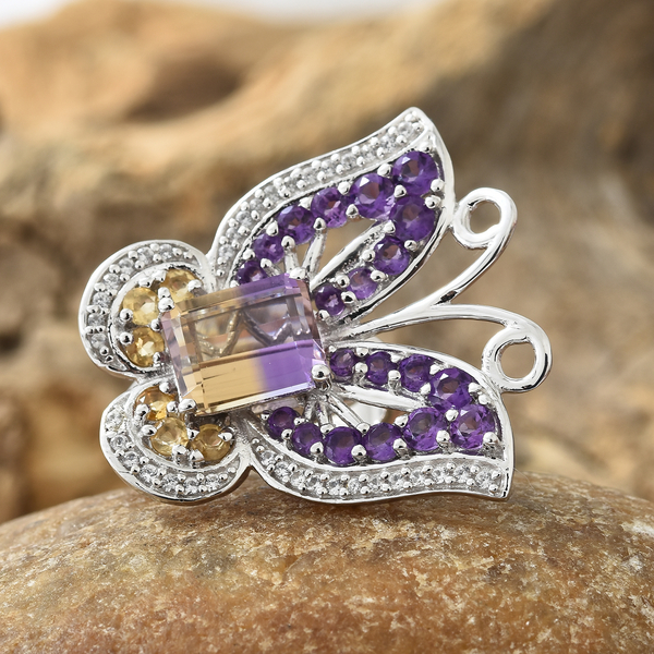 AA  Anahi Ametrine (Oct), Amethyst, Citrine and Multi Gemstone Butterfly Ring in Platinum Overlay Sterling Silver 6.250 Ct, Silver wt 8.18 Gms