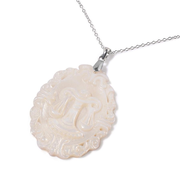 White Shell ZODIAC Libra Pendant With Chain in Sterling Silver