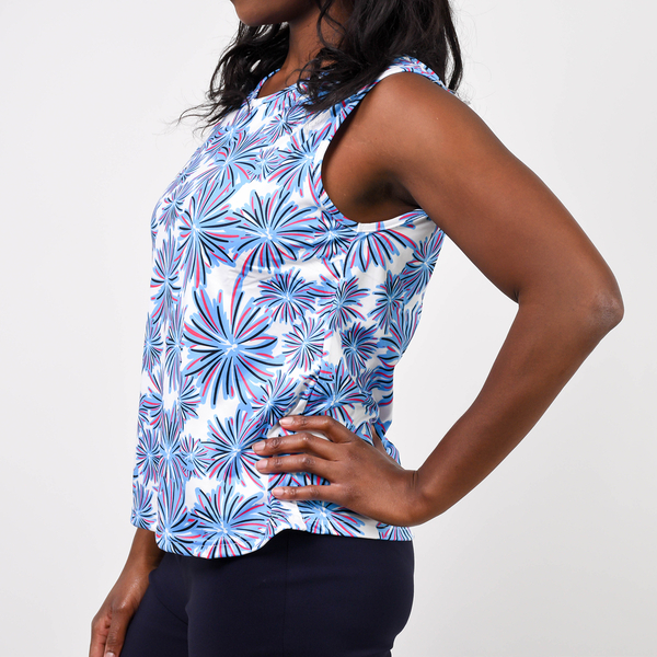 Aura Boutique Printed Sleeveless Top (Size L) - White & Blue