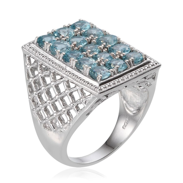 AA Paraibe Apatite (Rnd) Ring in Platinum Overlay Sterling Silver 3.750 Ct.