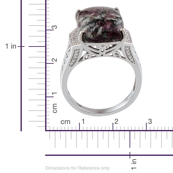 Natural  Eudialyte (Cush 9.00 Ct), White Topaz Ring in Platinum Overlay Sterling Silver 9.250 Ct. Silver wt 4.92 Gms.